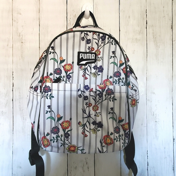 PUMA Floral Striped Backpack | White Black Multi | Sporty Casual - Picture 2 of 9